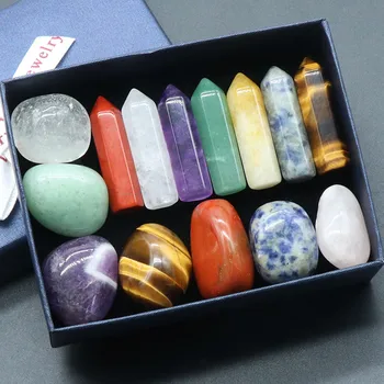 14шт Кристални Камъни за лечение чакра, Заточени кварц и Кристали, Набор от Шестоъгълни камъни от розов кварц За медитация, Интериор на спалня