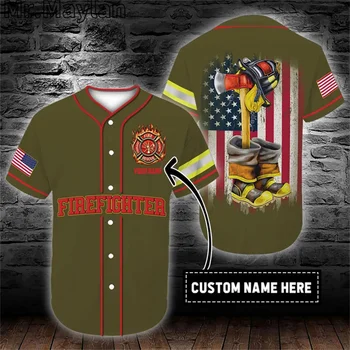 Потребителско име Герой-пожарникар, Зелена бейзболна фланелка, трикотажная риза с 3D принтом, мъжка тениска за гасене на пожари, ежедневни ризи, блузи в стил хип-хоп-044