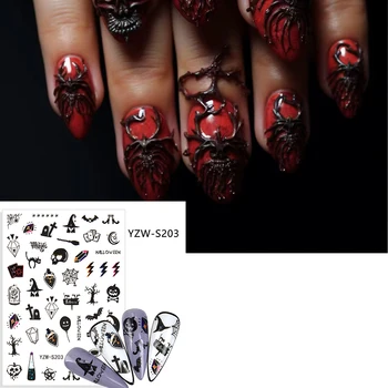 1 Лист Стикери за нокти от серията Хелоуин Тиква-клоун Фенер Скелет Паяк Вампир Стикери за Декорация на нокти Аксесоари