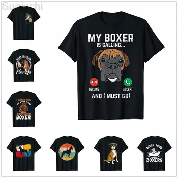 100% Памук Boxer Is Calling I Must Go Забавна тениска За любителите на домашни кучета с шарките на Harajuku, Модна тениска XS-5XL