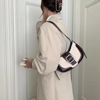 2023 Женствена чанта през рамо с Кожена засовом във формата на Полумесец, Реколта чанта под Мишниците