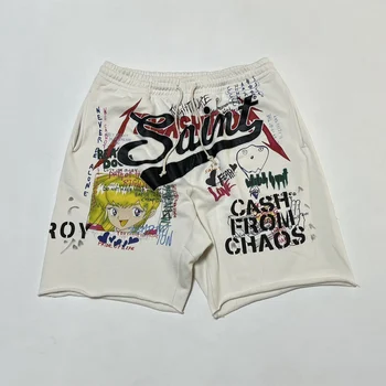 23SS Saint Summer Мъжки къси панталони оверсайз в стил хип-хоп с графити на Главната улица в ретро стил