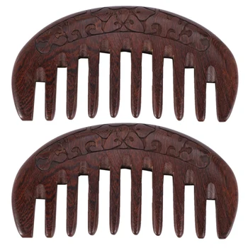 2X Дървена четка за коса с Дървена гребен за коса-Натурална гребен-Антистатични масаж с помощта на гребен (зъбите са с ширина цвете)