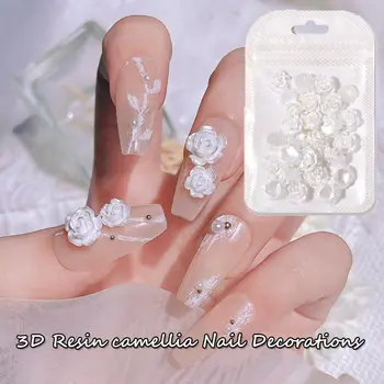 30шт горещи блестящи камъни САМ Camellia Декорации за нокти от смола 3D