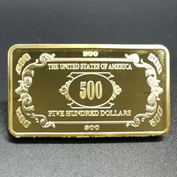 5 бр. Банкноти от 500 долара, 1 унция 24-каратово икона от истинско злато, 50 x 28 мм, сувенирни монети, в кюлчета.
