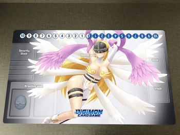 Digimon Момиче Playmat Angewomon DTCG стратегията за Игра на Карти Duel Play Mat & Card Zones Подложка За Мишка Безплатен Чанта Противоскользящий Гумена Подложка 60x35 см