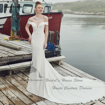 Lakshmigown Елегантна Сватбена рокля на Русалка от крепа за жени, Vestido De Noiva 2023, Прости плажни сватбени рокли с копчета отзад