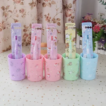 Sanrio My Melody Комплект чаши за четка за зъби Cinnamoroll Kuromi Pachacco Мультяшная Скъпа Домашна четка за Зъби с мек косъм, за ученици и деца