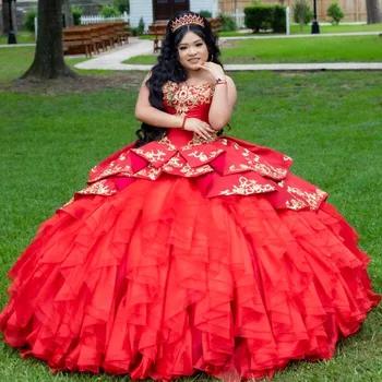 VD Червено Мексиканското Пищни рокля Princesa 2023 Бална Рокля С Бродерии, И Накъдрен, Диференцирани Хубава Рокля 16 15 Vestido De