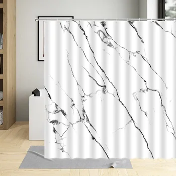 Абстрактна мраморна завеса за душа в стил ретро със сиви линии, креативен дизайн, модерен интериор на баня, завеси за баня от водоустойчив плат с куки