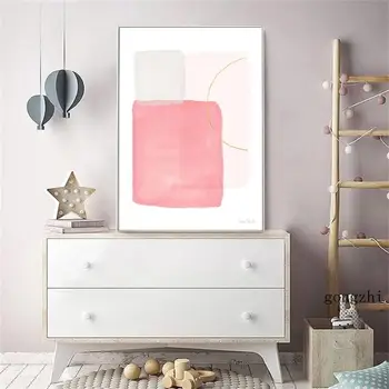 Акварельно-розови абстрактни плакати с цветни блокчета, Скандинавски минималистичная живопис върху платно, модерните стенни рисунки, начало декор за хола