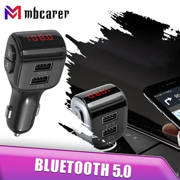 Безжична Bluetooth съвместим комплект за Автомобил 5.0, FM трансмитер, Бързо зареждане 3.1 A, двойно зарядно устройство, USB, Подкрепа TF карта, MP3 плейър, микрофон