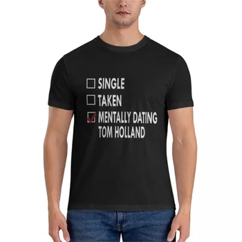брандираната мъжки памучен тениска Dating Tom Holland, незаменим тениска, тениска за момчета, тениска с изображение, мъжки спортни ризи