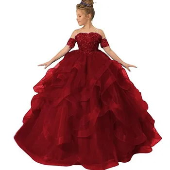 Буйни Рокля с цветя модел За момичета, Принцеса Рокля с открити рамене, Фатиновое Пищни рокля За Първо Причастие, Милото Детско рокля