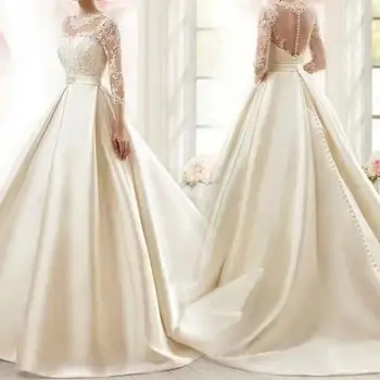 Винтажное атласное сватбена рокля за жени, Елегантни дантелени апликации, сватбена рокля за принцеса, Vestido De Новия, по-Големи размери, изработени по поръчка