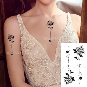 Водоустойчив временна татуировка, стикер с изображение на листа на Рози, черна малка флаш татуировка за боди-арт, фалшива татуировка за деца, момичета, мъже, жени
