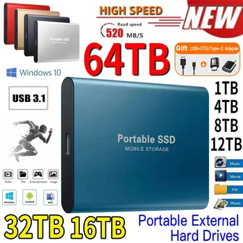 Външен твърд диск с капацитет 1 TB Портативни SSD-диск с капацитет 2 TB Външен Твърд диск, USB 3.1 / Type-C Високоскоростен Твърд Диск За PC/ Mac/ Телефон