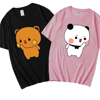 Двойката тениски Bubu с Дуду, Тениски с образа на Симпатичната Панда и Сладки Мечка, Тениска, За Мъже и Жени, Тениска от 100% памук, Риза Kawaii Y2k Top