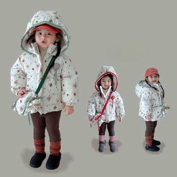Детско палто 2023, зимни новост, памучен яке за момичета, палто с цветен модел, утепленное топло палто-жилетка