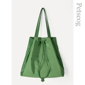 Дизайнерски прости найлонови торби през рамо, за жени, зелена чанта-кофа с завязками, ежедневна чанта в стил чистота, голяма чанта-тоут, унисекс чанти