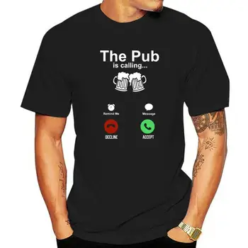 Забавни тениски The Pub Is Calling Beer, Wine Drink, градинска облекло от памук с графичен дизайн, Тениска Harajuku с къс ръкав, Мъжки