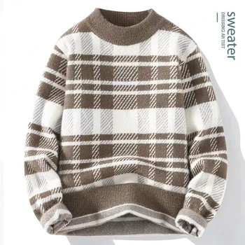 Зимна висококачествен шарен пуловер за мъже casual Ретро Корейски модерен вязаный дебел топъл пуловер, пуловер, трикотаж Y15