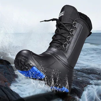 Зимни обувки за ски и обувки за риболов, плюш топли обувки с удебелени дълга тръба, водоустойчива устойчива на плъзгане обувки за риболов на камъните, Ботуши за морски риболов