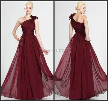 Класическо тъмно-червена рокля за бала на едно рамо с цветя, ръчно изработени, шифоновое елегантна вечерна рокля с дължина до пода с отворен гръб