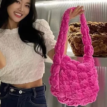 Корейски ежедневни тъканни чанти-полумесяцы за жени, луксозни дизайнерски чанти, портфейли 2023 година на издаване, новост от полиестер с бродирани отчети, доклади на рамото