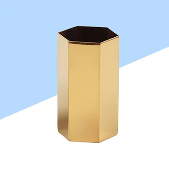 Креативен Hexagonal държач за химикалки Контейнер-органайзер Метален настолен кутия за съхранение на канцеларски материали за студенти (златен)