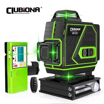Лазерен ниво Clubiona 4D с 16 линии, литиево-йонна батерия, с приемник, с дистанционно пулсиращи режима, супер мощен професионален лазер Nivel със зелен лъч