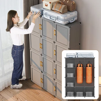 Лесен монтаж на мебели за дома, Детски защитен пластмасов шкаф за съхранение на Преносим шкаф с пълна мрежа, шкаф с удебелени като-шторкой