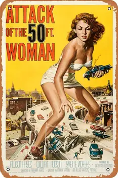 Лидице Знак От Винтажного Филм, Плакат Attack of the 50 Foot Woman, Метална Табела Ретро-Бар, Pub Cave Man Wall Decor 8x12 См Подаръци