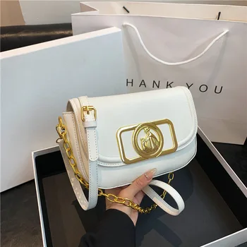 Луксозен Дизайн на марката, модерна дамска чанта, монофонични индивидуален заключване, обтегач, малка квадратна чанта, Нова чанта през рамо