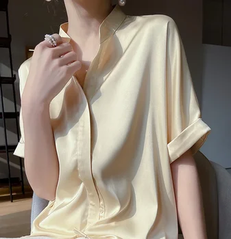 Лятна дамска бяла риза с къс ръкав