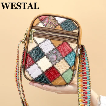 Малки дамски чанти през рамо WESTAL от естествена кожа, модерен дамски чанти през рамо в стил бохо с регулируема каишка, чанта за телефон, подарък