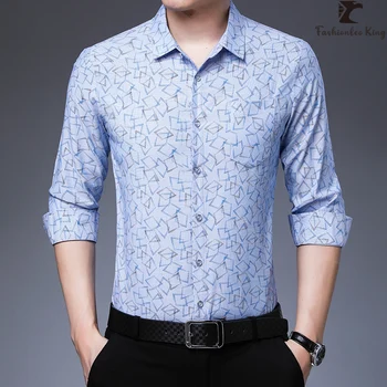 Модерен мъжки елегантни ежедневни риза с принтом, мъжки приталенные ризи с дълъг ръкав, потници