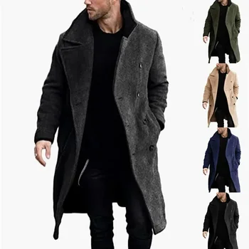 Модерни дневни вълна палто голям размер 2023, есенно-зимно мъжко вълна палто-ветровка