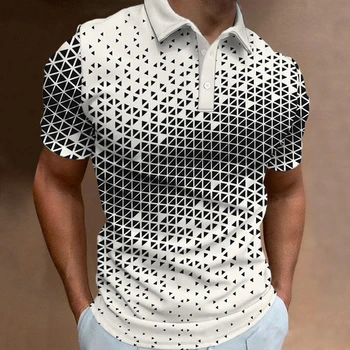 Мъжка риза с къси ръкави, модни тениски за голф, тениски в клетка с 3D принтом, градинска дрехи на райета, мъжки дрехи, блуза, копчета и къс ръкав, всекидневни топ