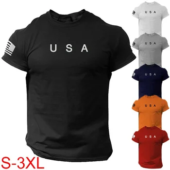 Мъжка тениска с флага на САЩ, американската тениска, патриотични тениски за фитнес зала