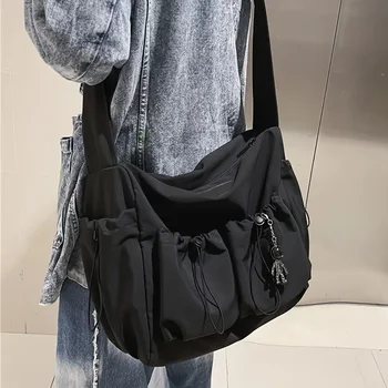 Мъжка чанта през рамо с завязками, мъжка чанта през рамо с голям капацитет, дамски модерна чанта с цип с чар за чанти