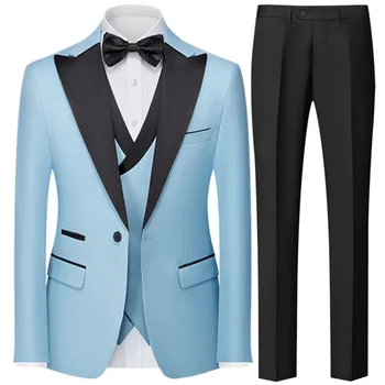 Мъжки британски оборудвана костюм, комплект от 3 теми, яке, жилетка, Панталон / Мъжки бизнес джентълмен, Висококачествени Ежедневни облекла от 3 теми, Блейзери, палта, Панталони