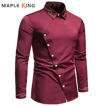Мъжки нередовни косите ризи с копчета, градинска дрехи, луксозни и елегантни бизнес риза с бродерия, ризата Homme, мъжки блузи