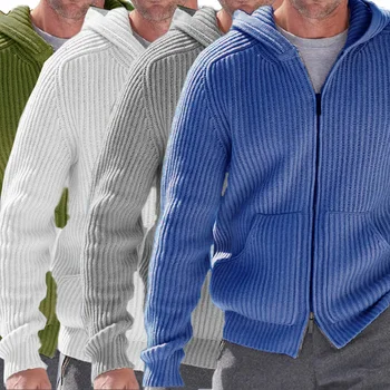 Мъжки пуловер, Класическа однотонная яке, есента ретро жилетка копчета с ревери, вязаное палта за мъже, зимата на Топло тънък пуловер, палто