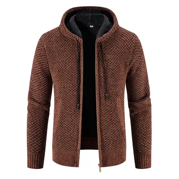 Мъжки пуловер, яке, домашна студена блуза, есен-зима, Ново памучно ежедневното изискан модерен топло палто с качулка с цип