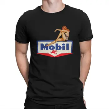 Мъжки Тениски Pin Up Mobil Oil Страхотно, Тениска С Къс Ръкав И Кръгло деколте, Памучен Летни Дрехи