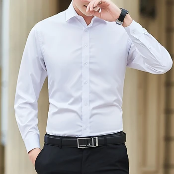 Мъжки тънък однотонная риза с дълъг ръкав, бизнес и ежедневни бяла риза, с мъжка марка, голям размер, класически стил, топ