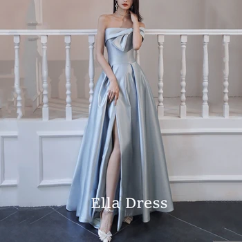 Небето-синьо френското атласное рокля Ella трапецовидна форма с намаляване на едното рамо, секси вечерна рокля, дамски рокли за сватба, бални рокли