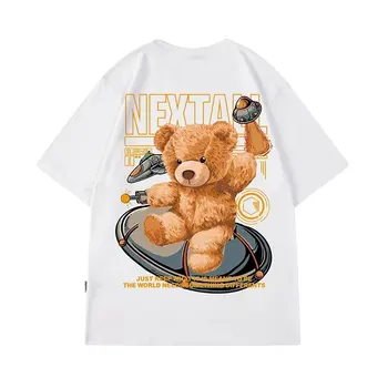 Негабаритная Мъжки Памучен тениска Japan Summer Cool Bear Топ С къс ръкав, Благородна Бяла тениска С кръгло деколте, Мъжки дрехи 2023