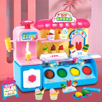 Нетоксичная цвят на кал, творчески детски магазин за сладолед, набор от играчки от глина, празнични подаръци